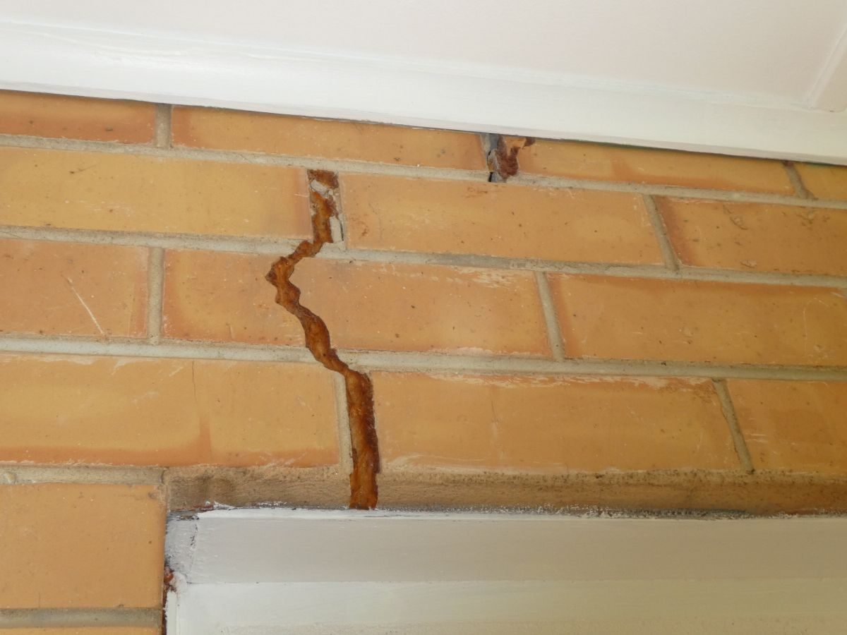 Vertical cracking in brickwork over an opening at Colonel Light Gardens