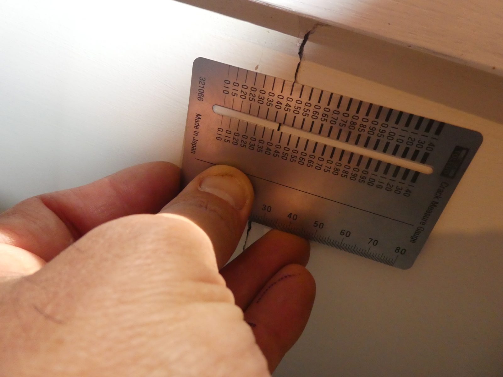 Crack gauge measuring an internal window crack at Golden Grove