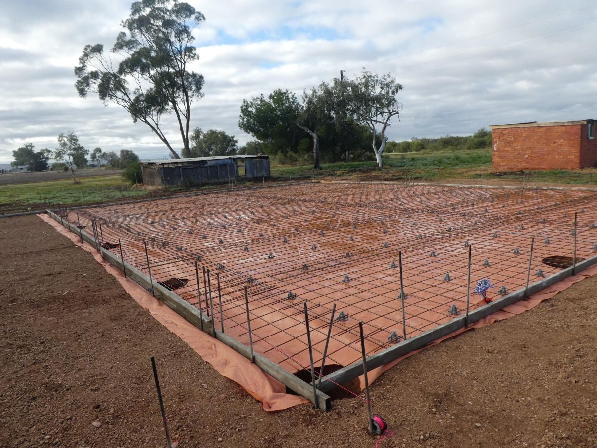 Steel reinforcement and formwork ready for a slab pour at Redhill