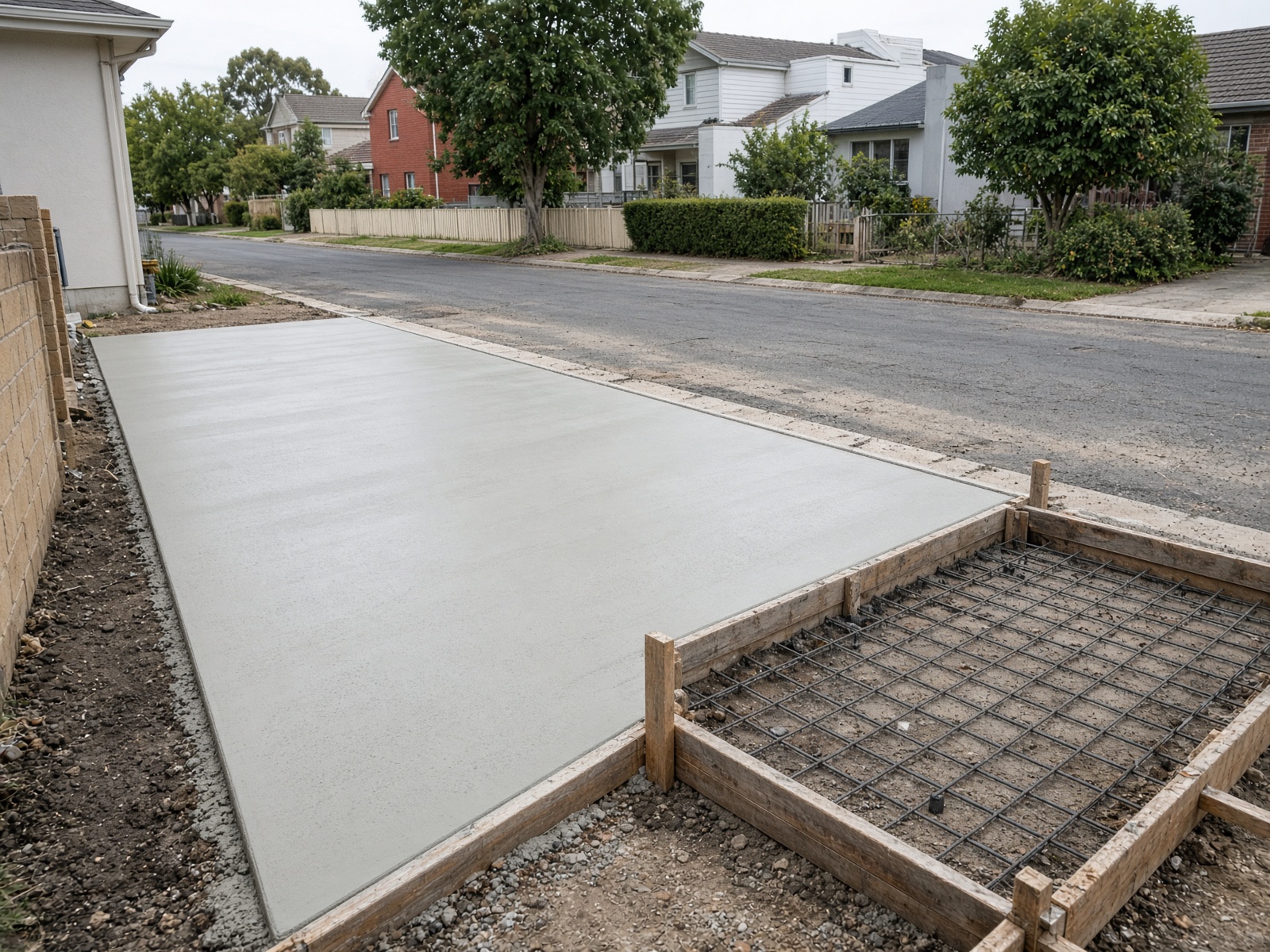 Concrete driveway crossover under construction